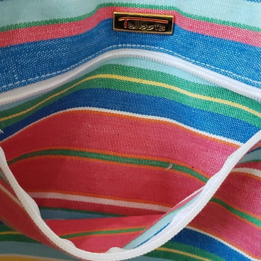 Talbots Tote Colorful Striped Cotton Leather Double Handles XL Beach Mom Stuff